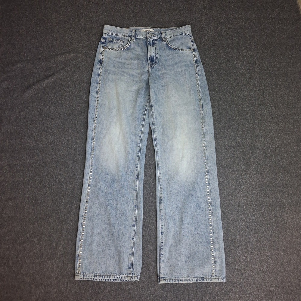 7 For All Mankind Tess Trouser Cassidy Studded Wide Leg Jeans Light Wash Size 29